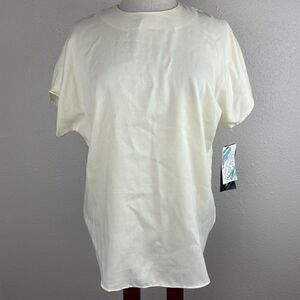 NWT Intriguing Threads Cream Short Sleeve Top Size S